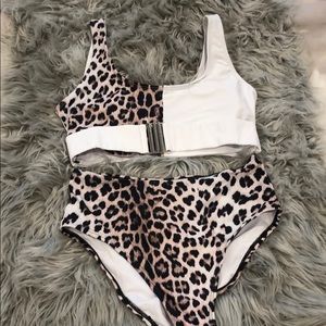 White/ cheetah high waisted bikini